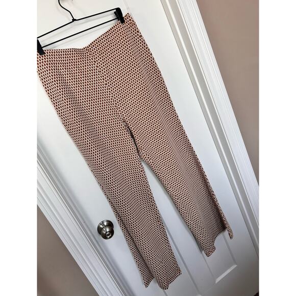 NWT Versona Women's Printed Flat Front Flare Leg Pants Brown Cream Size Large - Picture 1 of 11